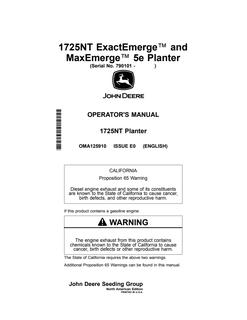 John Deere 1725NT ExactEmerge and MaxEmerge 5e Planter Operator's Manual — actual manual cover
