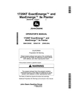 John Deere 1725NT Planter Operator Manual OMA120365 — actual manual cover