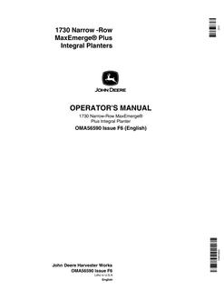 John Deere 1730 Narrow-Row MaxEmerge Plus Integral Planter OMA56590 Planter Operator manual OMA56590 — actual manual cover