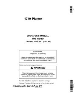 John Deere 1740 Planter Operator's manual OMP73961 — actual manual cover