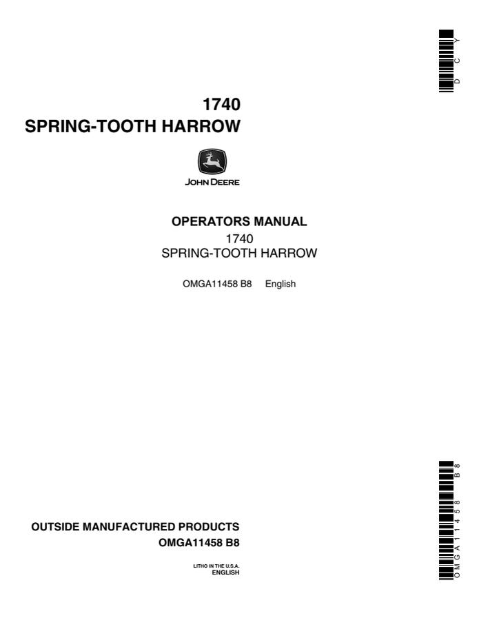 John Deere 1740 Spring-Tooth Harrow Operator's Manual — actual manual cover