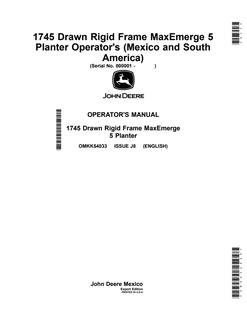 John Deere 1745 Drawn Rigid Frame MaxEmerge 5 Planter Operator's Manual — actual manual cover