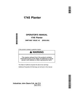 John Deere 1745 Planter OMP74907 Planter Operator manual OMP74907 — actual manual cover