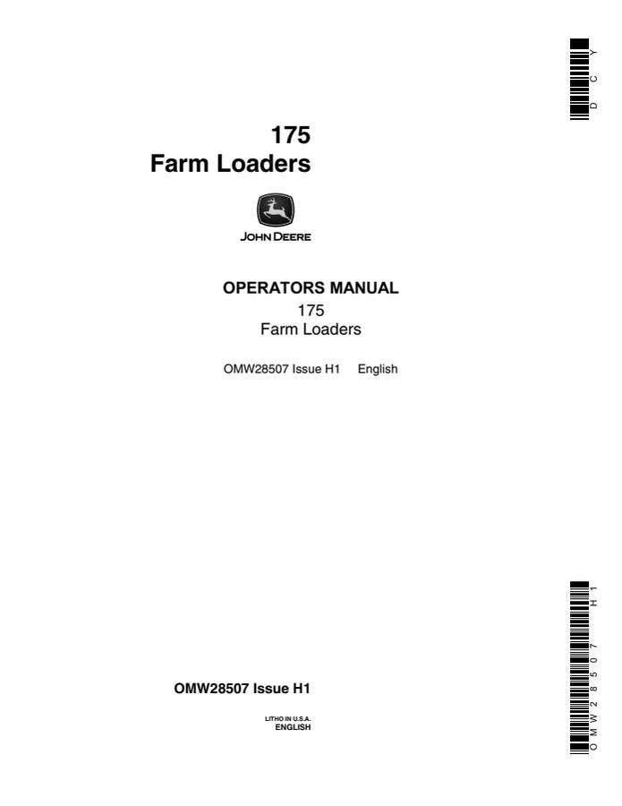 John Deere 175 Farm Loaders Operators manual — actual manual cover