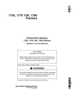 John Deere 1750, 1770 12R, 1780 Planter OMA84641 Planter Operator manual OMA84641 — actual manual cover