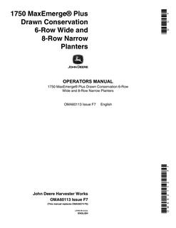 John Deere 1750 MaxEmerge Plus Drawn Conservation Planter Operator manual OMA60113 — actual manual cover