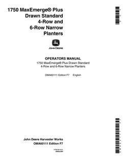 John Deere 1750 MaxEmerge Plus Drawn Standard Planter Operator manual OMA60111 — actual manual cover