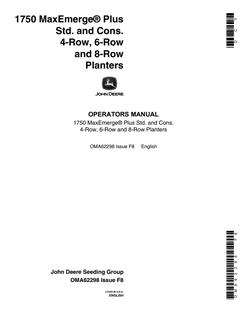 John Deere 1750 MaxEmerge Plus Standard and Conservation Planter Operator manual OMA62298 — actual manual cover