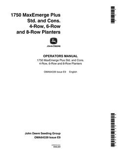 John Deere 1750 MaxEmerge Plus Standard and Conservation Planter Operator manual OMA64339 — actual manual cover