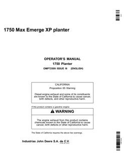 John Deere 1750 MaxEmerge XP Planter OMP72509 Planter Operator manual OMP72509 — actual manual cover