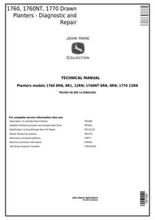John Deere 1760, 1760NT & 1770 Drawn Planters Diagnostic and Repair Technical Manual — actual manual cover