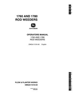 John Deere 1760, 1780 Rod Weeders Rod weeder Operator manual OMGA11518 — actual manual cover