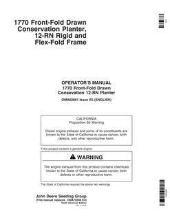 John Deere 1770 Front-Fold Drawn Conservation Planter, 12-RN Rigid and Flex-Fold Frame Planter Operator's manual OMA82881 — actual manual cover