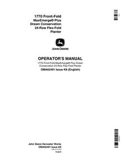 John Deere 1770 Front-Fold MaxEmerge Plus 24-row Planter Operator manual OMA62491 — actual manual cover