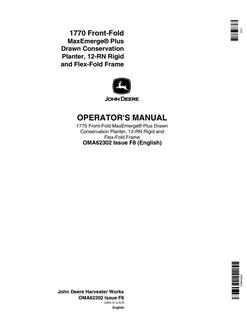 John Deere 1770 Front-Fold MaxEmerge Plus Drawn Conservation Planter Planter Operator manual OMA62302 — actual manual cover