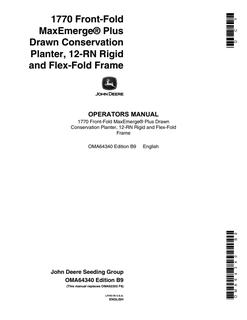 John Deere 1770 Front-Fold MaxEmerge Plus Drawn Conservation Planter Planter Operator manual OMA64340 — actual manual cover
