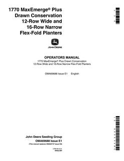John Deere 1770 MaxEmerge Plus Drawn Conservation 12-Row Wide, 16-Row Narrow Flex-Fold Planters Planter Operator manual OMA69688 — actual manual cover