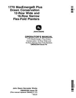John Deere 1770 Planter Operator Manual OMA62304 — actual manual cover