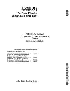 John Deere 1770NT, 1770NT CCS 24-Row Planter Diagnosis and Test Technical Manual TM2129 — actual manual cover