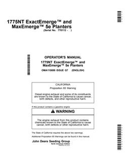 John Deere 1775NT Planter Operator Manual OMA110699 — actual manual cover