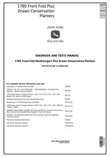 John Deere 1780 Front-Fold Plus Drawn Conservation Planters Diagnosis and Tests Manual — actual manual cover