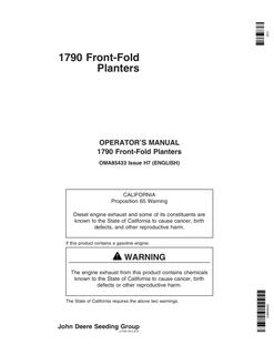 John Deere 1790 Front-Fold Planter Planter Operator's manual OMA85433 — actual manual cover