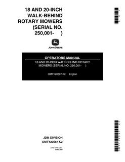 John Deere 18 and 20-Inch Walk-behind rotary mower Operator manual OMTY20587 — actual manual cover