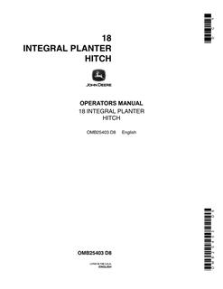 John Deere 18 Integral Planter Hitch Operator's Manual — actual manual cover