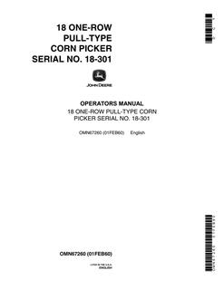 John Deere 18 One-Row Pull-Type Corn picker Operator manual OMN67260 — actual manual cover