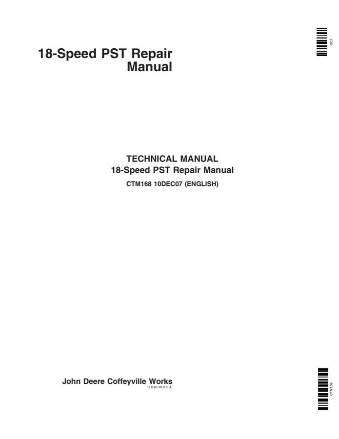 John Deere 18-Speed PST Transmission Component technical manual CTM168 — actual manual cover