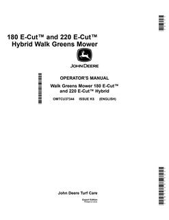 John Deere 180, 220 Walk Greens Mower Operator Manual OMTCU37344 — actual manual cover
