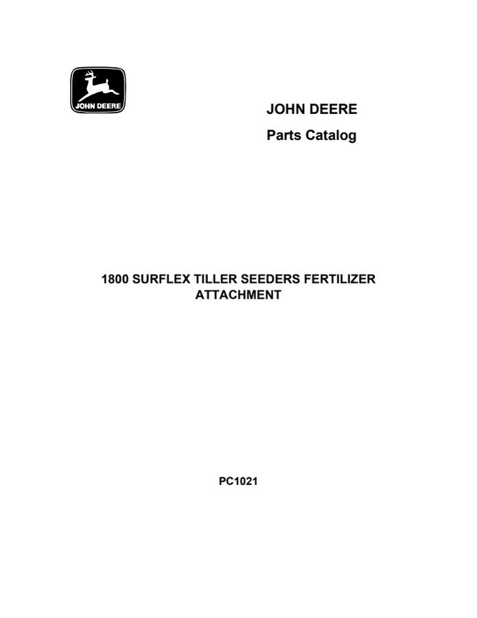 John Deere 1800 Surflex Tiller Seeders Fertilizer Attachment Parts Catalog — actual manual cover