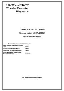 John Deere 180CW, 210CW Wheeled Excavator Diagnostic Operation and Test Manual TM2286 — actual manual cover