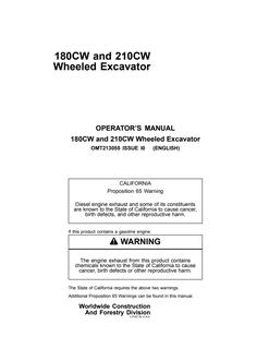 John Deere 180CW, 210CW Wheeled excavator Operator manual OMT213055 — actual manual cover