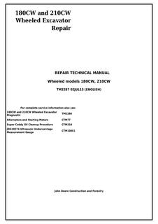 John Deere 180CW, 210CW Wheeled Excavator Repair Technical Manual TM2287 — actual manual cover