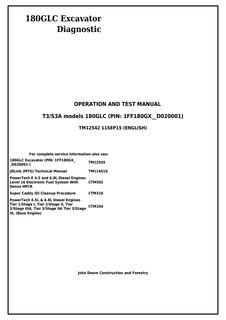 John Deere 180GLC Excavator Diagnostic Operation and Test Manual TM12542 — actual manual cover
