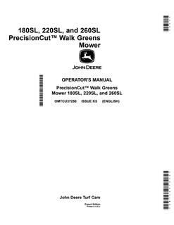 John Deere 180SL, 220SL, 260SL PrecisionCut Walk greens mower Operator manual OMTCU37250 — actual manual cover