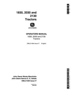 John Deere 1830, 2030 and 2130 Tractors Operator's Manual — actual manual cover