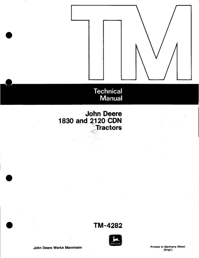 John Deere 1830, 2120 CDN Tractor Technical manual — actual manual cover