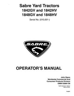 John Deere 1842GV, 1842HV, 1848GV, 1848HV Yard tractor Operator Manual OMM135884 — actual manual cover