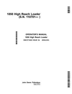 John Deere 1850 High Reach Loader Operator's Manual — actual manual cover