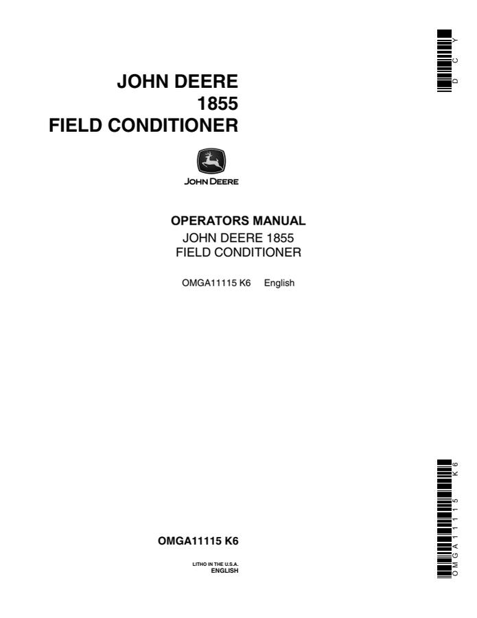 John Deere 1855 Field conditioner Operator manual OMGA11115 — actual manual cover