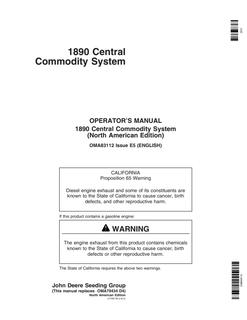 John Deere 1890 Central commodity system Operator manual OMA83112 — actual manual cover