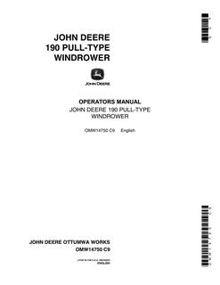 John Deere 190 Pull-type windrower Operator manual OMW14750 — actual manual cover