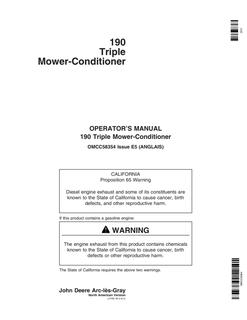 John Deere 190 Triple Mower-conditioner Operator manual OMCC58354 — actual manual cover