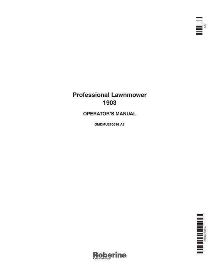 John Deere 1903 Professional lawn mower Operator manual OMDMU210016 — actual manual cover