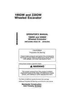 John Deere 190DW, 220DW Wheeled excavator Operator manual OMT233886 — actual manual cover