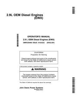 John Deere 2.9 L OEM EWX Diesel engine Operator manual OMRG39496 — actual manual cover