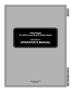 John Deere 2-bag bagger for 38-inch and 42-inch mower decks Bagging attachment Operator Manual OMGX10632 — actual manual cover
