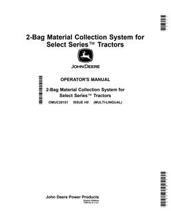 John Deere 2-Bag for Select Series Tractors Material collection system Operator manual OMUC28151 — actual manual cover
